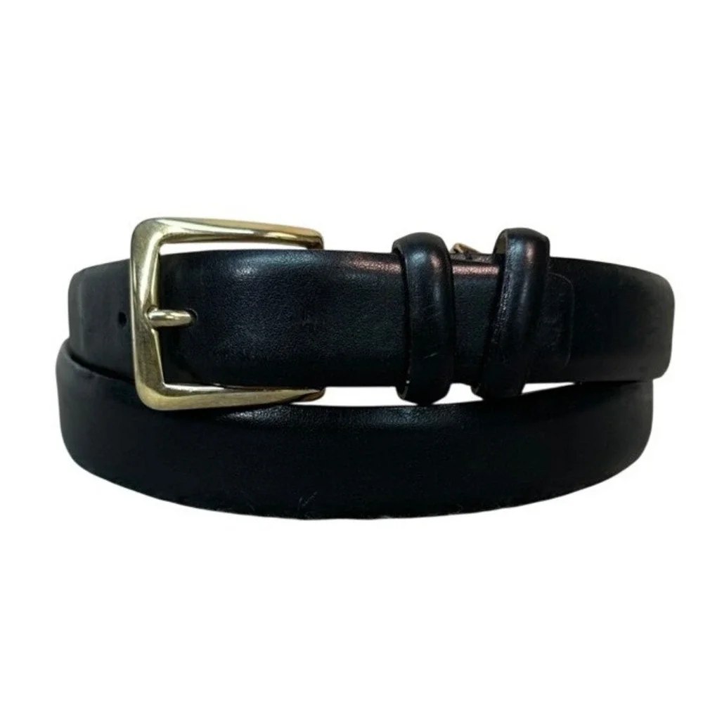 Saks Fifth Avenue Mens Black Full Grain Leather Belt Gold Buckle Size 42 USA